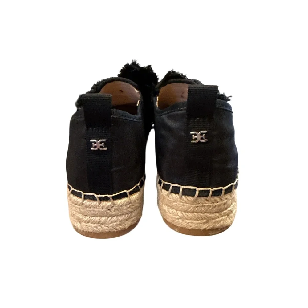 Sam Edelman Espadrille‎ Flats Womens 9.5 Black Bow Knot Frayed Canvas Slip On